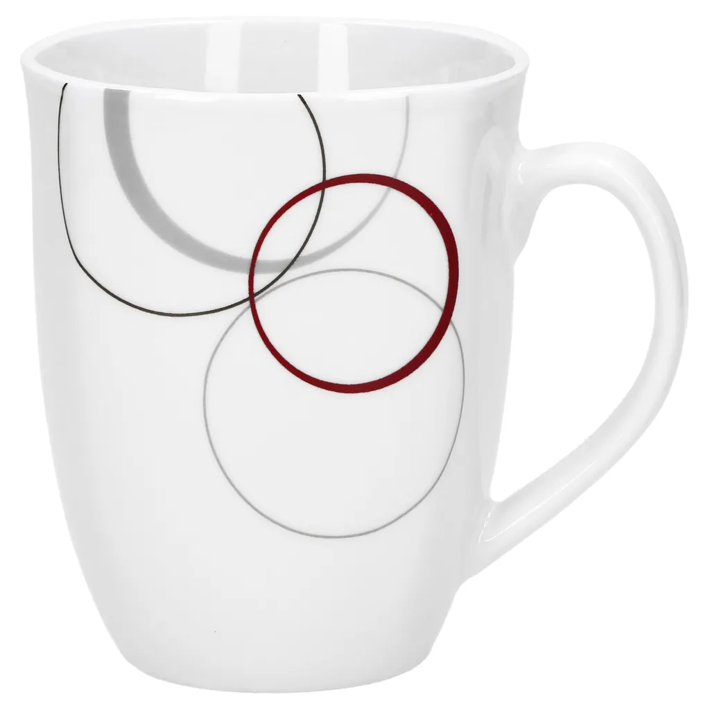 Frühstücksset Palazzo 12tlg. - 6 Teller á 19cm Und 6 Becher á 33cl Aus Weißem Porzellan MitNachbildung-Kreisen In Grau Und Dunkelrot - Für 6 Personen 5 Frühstücksset Palazzo 12tlg. - 6 Teller á 19cm Und 6 Becher á 33cl Aus Weißem Porzellan MitNachbildung-Kreisen In Grau Und Dunkelrot - Für 6 Personen – Bild 5
