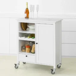 SoBuy FKW104-W Küchenwagen Servierwagen Rollwagen Mit Tür, Flaschenablage Und Schublade Weiß BHT Ca.: 80x93x40cm