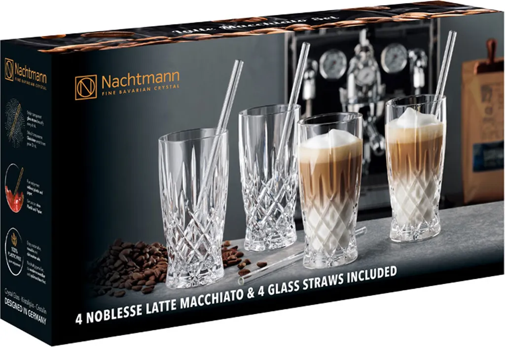 Nachtmann Latte Macchiato Set/4 + 4 Glastrinkhalme 7604/8tlg. Noblesse 104671 4 Nachtmann Latte Macchiato Set/4 + 4 Glastrinkhalme 7604/8tlg. Noblesse 104671 – Bild 4