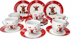 Kaffeeservice Elch 18tlg. Für 6 Personen Weiß Mit Weihnachtsdekor Lustiger Elch