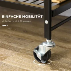HOMCOM Rollwagen, Klappbarer Küchenwagen, Servierwagen Mit 3 Ebenen, Griff, Küchenregal Auf 4 Rollen Für Esszimmer, Wohnzimmer, Stahl, Braun+Schwarz, 68 X 35 X 85 Cm -Qualitätsladen Für Geschirr 0a0dd0bb6e8688cc0ff0d637d92646e7