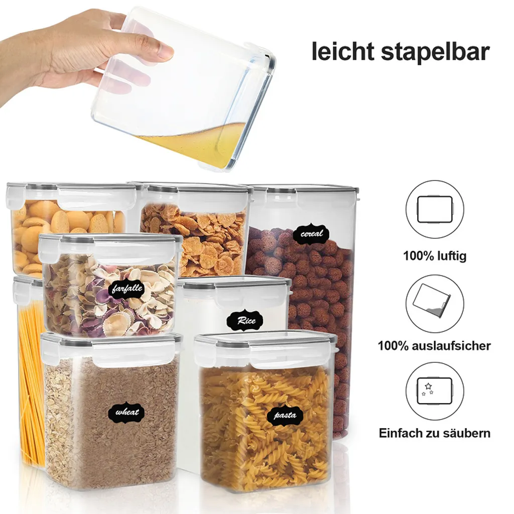 Lospitch 8er Set Vorratsdosen Müsli Behälter Mehl Nudel Schüttdose Pasta Lebensmittel 2 Lospitch 8er Set Vorratsdosen Müsli Behälter Mehl Nudel Schüttdose Pasta Lebensmittel – Bild 2