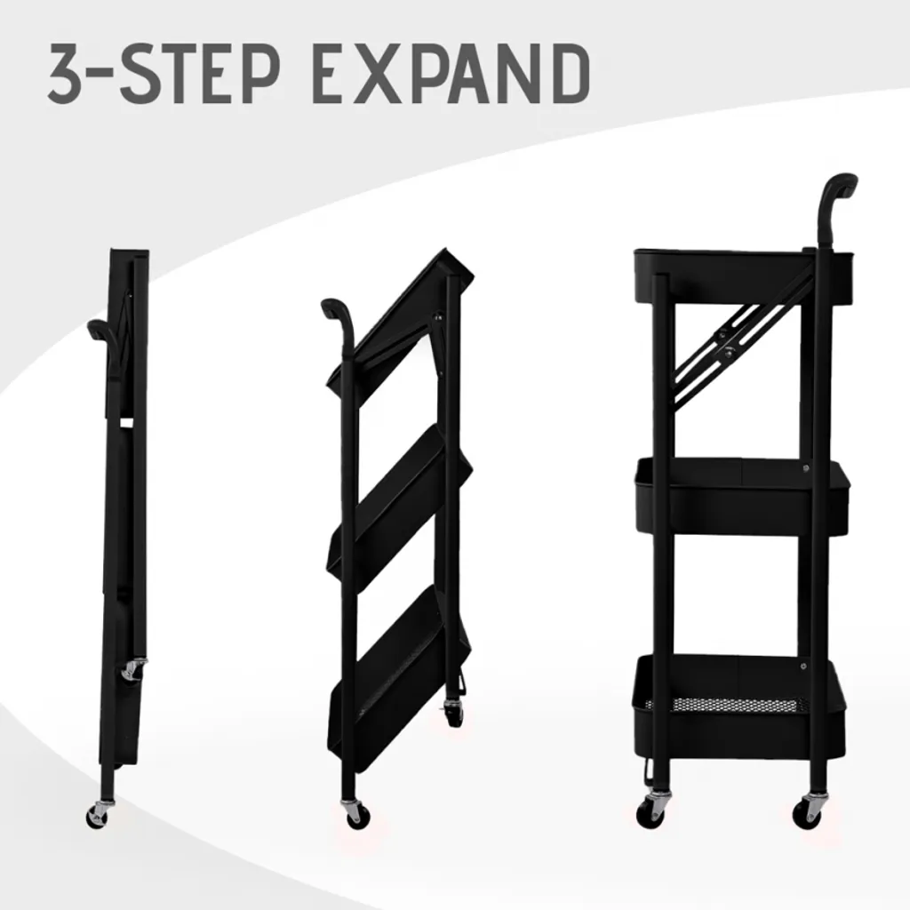 Klappbarer Küchenwagen 3 Etagen Griff Räder Pikas PlusFarbe: Schwarz, Höhe (cm): 89, Breite (cm): 46, Tiefe (cm): 29,5, Zusammensetzung: POWDER COATED IRON, Modelle: PIKAS PLUS, Länge (cm): 29 1 Klappbarer Küchenwagen 3 Etagen Griff Räder Pikas PlusFarbe: Schwarz, Höhe (cm): 89, Breite (cm): 46, Tiefe (cm): 29,5, Zusammensetzung: POWDER COATED IRON, Modelle: PIKAS PLUS, Länge (cm): 29
