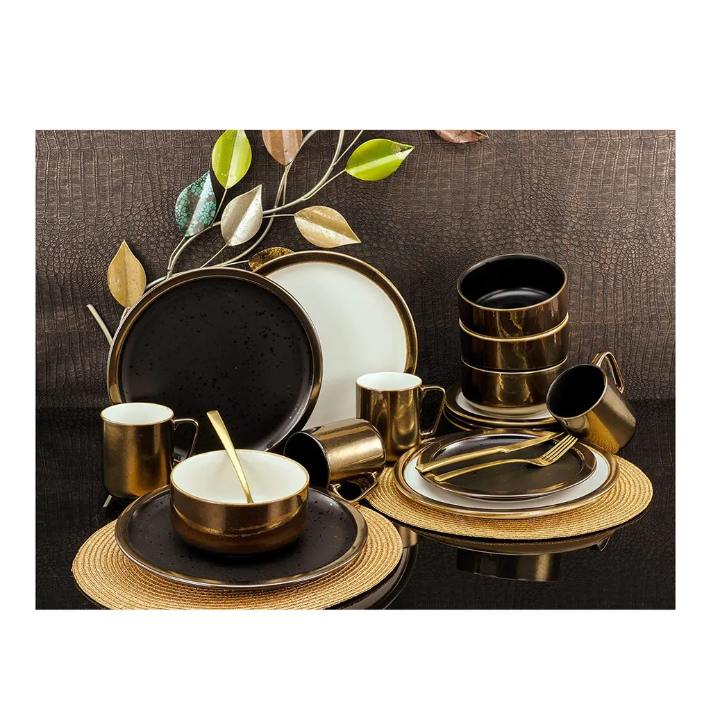 CreaTable 23594 Kombiservice Modern Industrial Für 4 Personen, Steinzeug, Schwarz/gold (1 Set, 12-teilig) 7 CreaTable 23594 Kombiservice Modern Industrial Für 4 Personen, Steinzeug, Schwarz/gold (1 Set, 12-teilig) – Bild 7