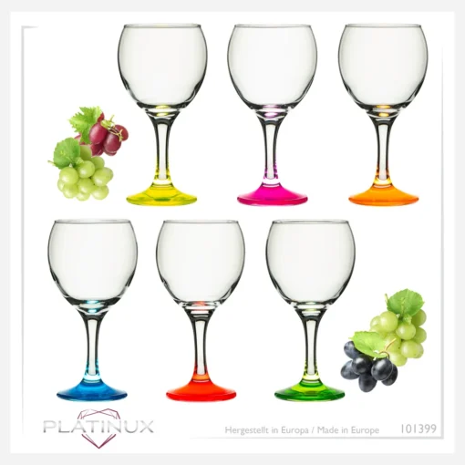 Trinkgläser Bunt Aus Glas Weingläser Mit Buntem Stiel 220ml Set 6-Teilig Getränkeglas Wasserglas Weißweingläser – Bild 7