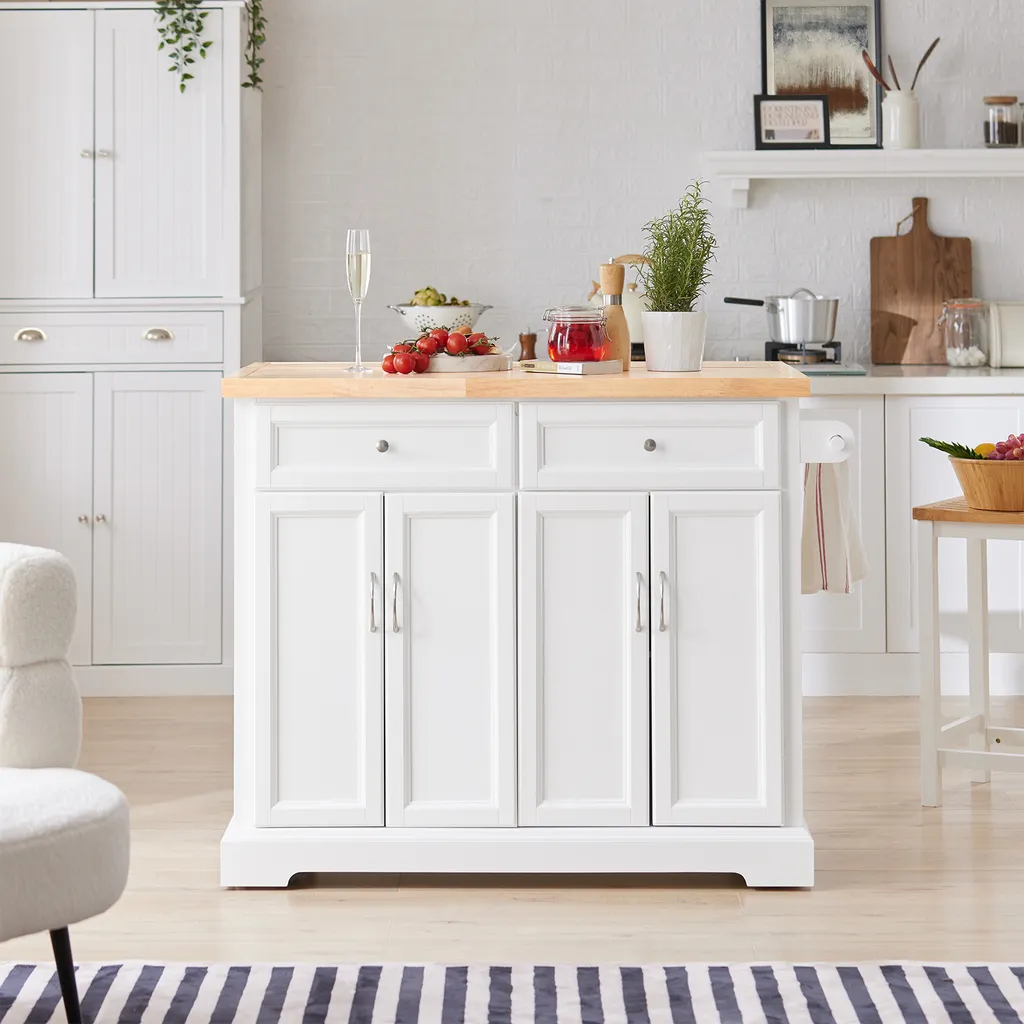 SoBuy FKW71-WN Kücheninsel Küchenwagen Mit Erweiterbarer Arbeitsplatte Küchenschrank Servierwagen Holz Weiß BHT Ca.: 115x92x46-71cm 2 SoBuy FKW71-WN Kücheninsel Küchenwagen Mit Erweiterbarer Arbeitsplatte Küchenschrank Servierwagen Holz Weiß BHT Ca.: 115x92x46-71cm – Bild 2