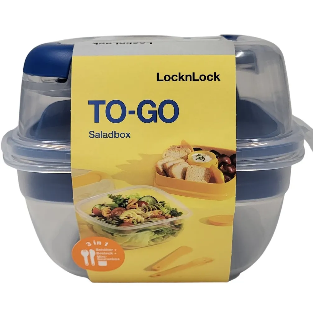 Lock & Lock To Go Salatbox 3 In1 Salatbox-Set Messer Gabel Saucenbehälter Blau 2 Lock & Lock To Go Salatbox 3 In1 Salatbox-Set Messer Gabel Saucenbehälter Blau – Bild 2