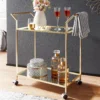 WOHNLING Design Servierwagen Gold 73x78x37 Cm Küchenwagen Glas / Metall | Mobiler Beistelltisch | Speisewagen Mit Glasplatte | Teewagen Mini Bar Auf 4 Rollen