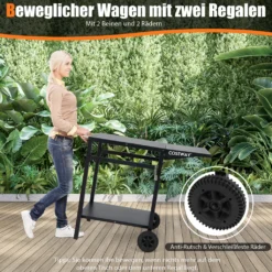 COSTWAY Grilltisch Mit Klappbarer Tischplatte, Beweglicher Campingtisch Mit 2 Ablagen & 4 Haken, Metall Grillwagen Für Außenbereich, Rollwagen Zum Grillen & Outdoorküche, Zubereitungswagen Schwarz 12 COSTWAY Grilltisch Mit Klappbarer Tischplatte, Beweglicher Campingtisch Mit 2 Ablagen & 4 Haken, Metall Grillwagen Für Außenbereich, Rollwagen Zum Grillen & Outdoorküche, Zubereitungswagen Schwarz -Qualitätsladen Für Geschirr 0f9d3dde0b81ff75c544849f2221cabb