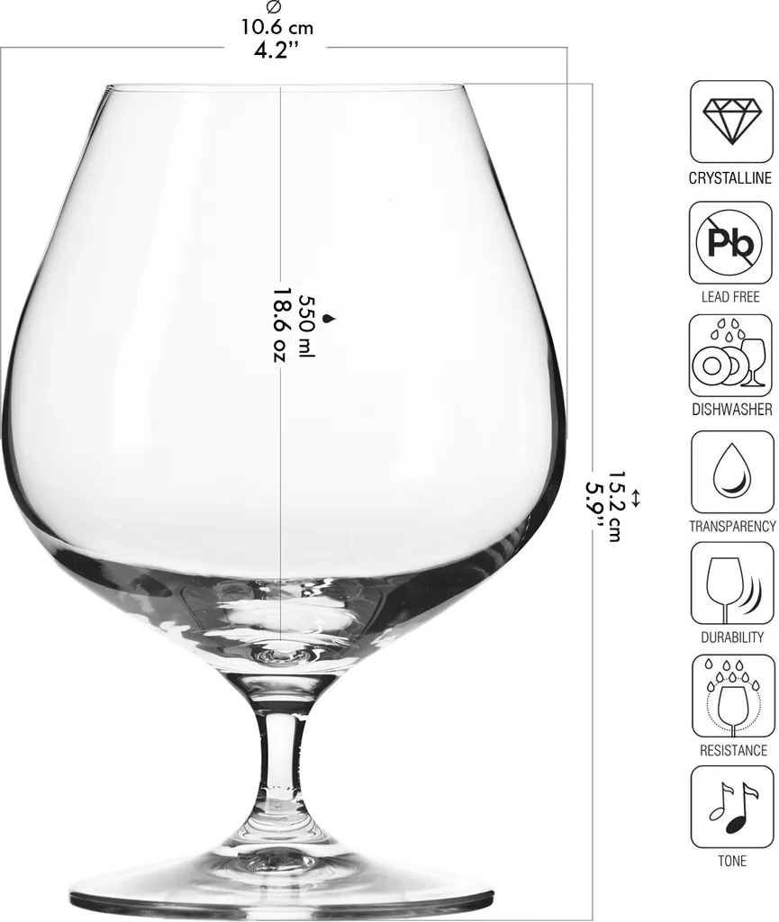 KROSNO Cognac-Gläser Cognacschwenker | Set Von 6 | 550 ML | Harmony Kollektion | Perfekt Für Zuhause, Restaurants Und Partys | Spülmaschinenfest 2 KROSNO Cognac-Gläser Cognacschwenker | Set Von 6 | 550 ML | Harmony Kollektion | Perfekt Für Zuhause, Restaurants Und Partys | Spülmaschinenfest – Bild 2