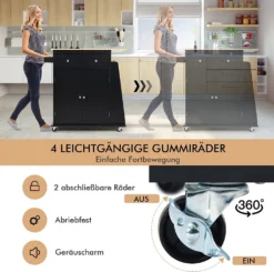 COSTWAY Kücheninsel Mit Handtuchhalter, Rollender Küchenwagen Aus Gummiholz Mit Verstellbarem Regal & 2 Schubladen & Gewürzregal, Servierwagen Modern Mit Räder Mit Bremsen (Schwarz) 9 COSTWAY Kücheninsel Mit Handtuchhalter, Rollender Küchenwagen Aus Gummiholz Mit Verstellbarem Regal & 2 Schubladen & Gewürzregal, Servierwagen Modern Mit Räder Mit Bremsen (Schwarz) -Qualitätsladen Für Geschirr 13ae2118833d2c1a6a0b2e144d202563