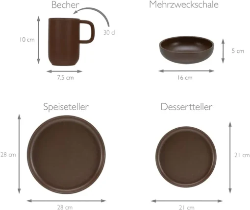 CreaTable, 23660, Serie Uno Braun, Geschirrset, Kombiservice 16 Teilig, Farbe:Braun – Bild 2