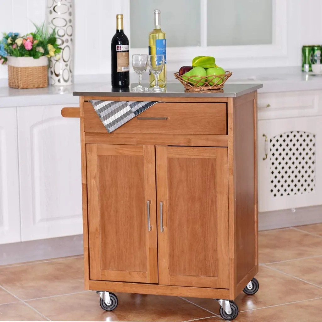 COSTWAY Küchenwagen Mit Schublade, Kücheninsel Mit Handtuchhalter, Küchenschrank Rollbar, Servierwagen Aus Holz, Kücheninselwagen, Mikrowellenwagen, Sideboard Naturholz 1 COSTWAY Küchenwagen Mit Schublade, Kücheninsel Mit Handtuchhalter, Küchenschrank Rollbar, Servierwagen Aus Holz, Kücheninselwagen, Mikrowellenwagen, Sideboard Naturholz