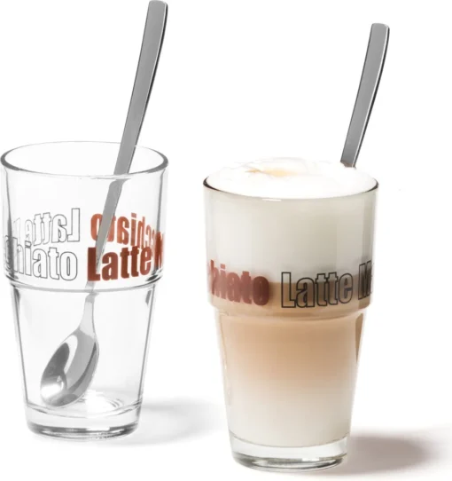 Leonardo Latte Macchiatto Becher 'Solo LM' Mit Löffel, 400ml, Ø 8,5 X 14,7cm (4er Set)