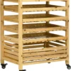 Outsunny Obsthalter Mit Rädern, Gemüseregal Mit 5 Regalen, Obstkorbständer, Aufbewahrungswagen, Für Gemüse, Obst, Bis 20 Kg Belastbar, Aus Tannenholz, Natur