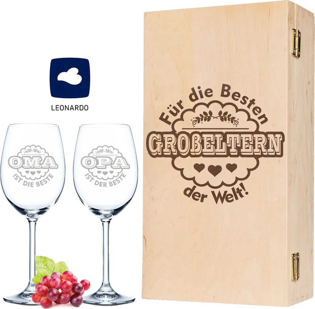 Leonardo Weingläser Oma Ist Die Beste & Opa Ist Der Beste Im 2er Set - Inkl. Gravierter Vintage-Holzkiste - Geschenk Für Oma & Opa - Geburtstag Großeltern 1 Leonardo Weingläser Oma Ist Die Beste & Opa Ist Der Beste Im 2er Set - Inkl. Gravierter Vintage-Holzkiste - Geschenk Für Oma & Opa - Geburtstag Großeltern