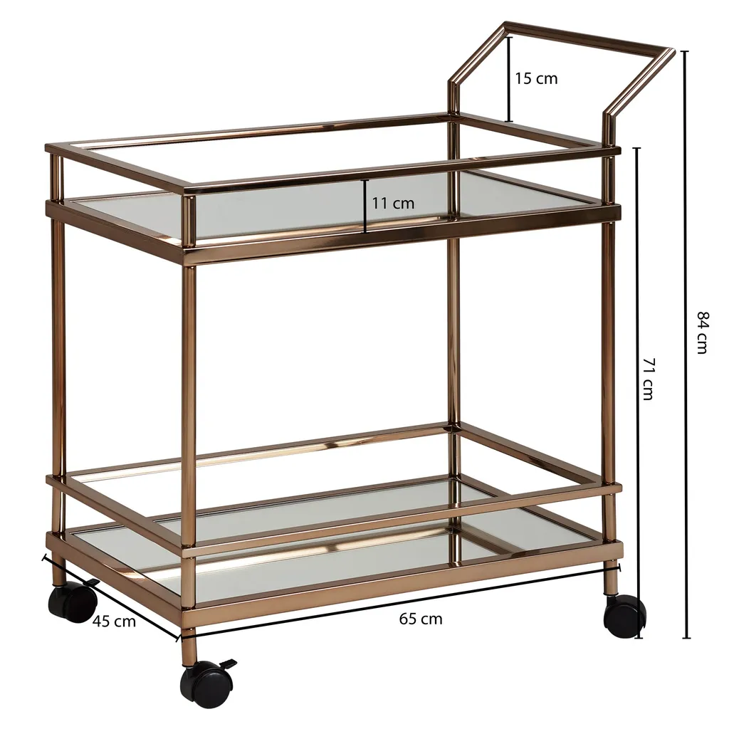 WOHNLING Design Servierwagen Dunkles Gold 2 Ebenen Mit Bremsen | Beistelltisch Auf Rollen | Speisewagen Mit Glasplatte | Küchenwagen | Teewagen 3 WOHNLING Design Servierwagen Dunkles Gold 2 Ebenen Mit Bremsen | Beistelltisch Auf Rollen | Speisewagen Mit Glasplatte | Küchenwagen | Teewagen – Bild 3