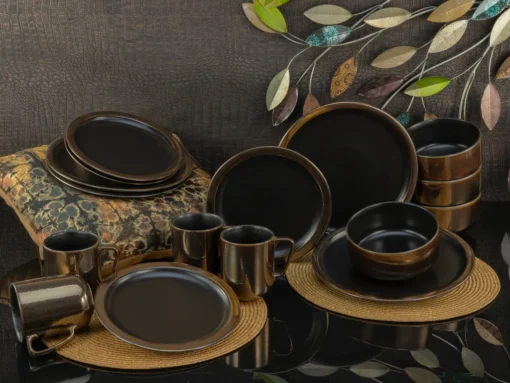 CreaTable 23592 Kombiservice Modern Industrial Für 4 Personen, Steinzeug, Schwarz/gold (1 Set, 16-teilig) – Bild 5