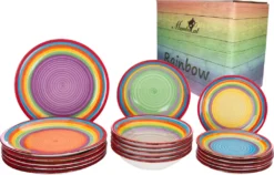Tellerset Rainbow 18-tlg. 6 Personen Steingut Tafelservice Dessertteller Speiseteller Suppenteller