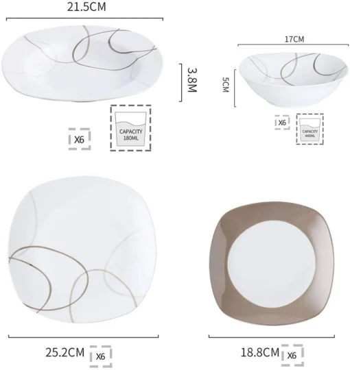 VEWEET Tafelservice 'Nikita' Aus Porzellan, 24 Teilig Geschirrset Beinhatlet Müslischalen, Dessertteller, Speiseteller Und Suppenteller, Geschirrservice Für 6 Personen – Bild 2