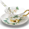 Panbado Floral Kaffeetassen Aus Premium Bone China Porzellan, Beinhaltet 1 Tassen 200 Ml, 1 Untertassen, Und 1 Löffel