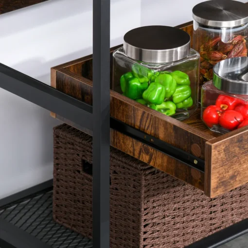 HOMCOM Küchenwagen Küchenrollwagen Servierwagen 3-stöckige Küchenregal Industrie-Design Mit Verstellbaren Füßen Rustikales Braun 80 X 40 X 90 Cm – Bild 8