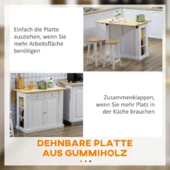HOMCOM Kücheninsel, Sideboard Mit Erweiterbarer Arbeitsfläche, Küchenschrank Mit Schubladen, Gewürzregalen, Servierwagen Aus Holz Für Küche, Weiß, 108 X 78,4 X 84 Cm -Qualitätsladen Für Geschirr 1f73de3a67ce5a00292830260bb23d5f