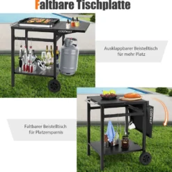 COSTWAY Grilltisch Mit Klappbarer Tischplatte, Beweglicher Campingtisch Mit 2 Ablagen & 4 Haken, Metall Grillwagen Für Außenbereich, Rollwagen Zum Grillen & Outdoorküche, Zubereitungswagen Schwarz 10 COSTWAY Grilltisch Mit Klappbarer Tischplatte, Beweglicher Campingtisch Mit 2 Ablagen & 4 Haken, Metall Grillwagen Für Außenbereich, Rollwagen Zum Grillen & Outdoorküche, Zubereitungswagen Schwarz -Qualitätsladen Für Geschirr 1fdb9adeb44386d2cf0a26621127a304