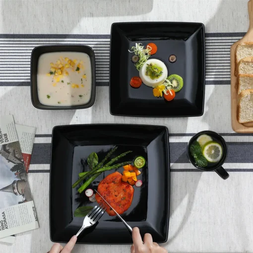 Vancasso Tafelservice »SOHO« 16-tlg. Porzellan Teller Set, Kombiservice Tafelset Mit Kaffeetassen, Müslischalen, Schwarz – Bild 5