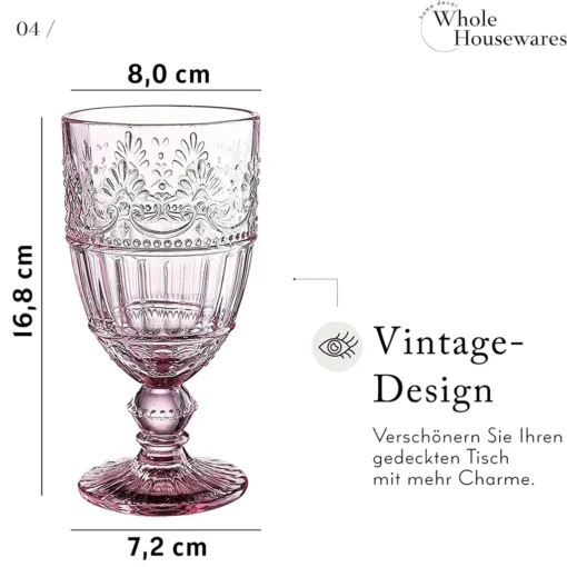 WHOLE HOUSEWARES | Farbige Glaskelche | 6er-Set Trinkgläser | 340 Ml Prägedesign | 6er-Set Hochzeitsgläser (Rosa) – Bild 4