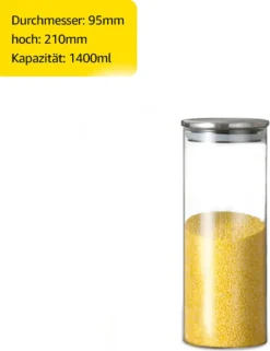 CMYBABEE Vorratsdose Glas 1400ML, Höhe 21 Cm, Vorratsglas Mit Deckel, Kaffeebohnen Behälter, Müslidose, Frischhaltedose Mit Große Einfüllöffnung (M, 1 Stück) -Qualitätsladen Für Geschirr 2705d6739679da48072a608f433783e2