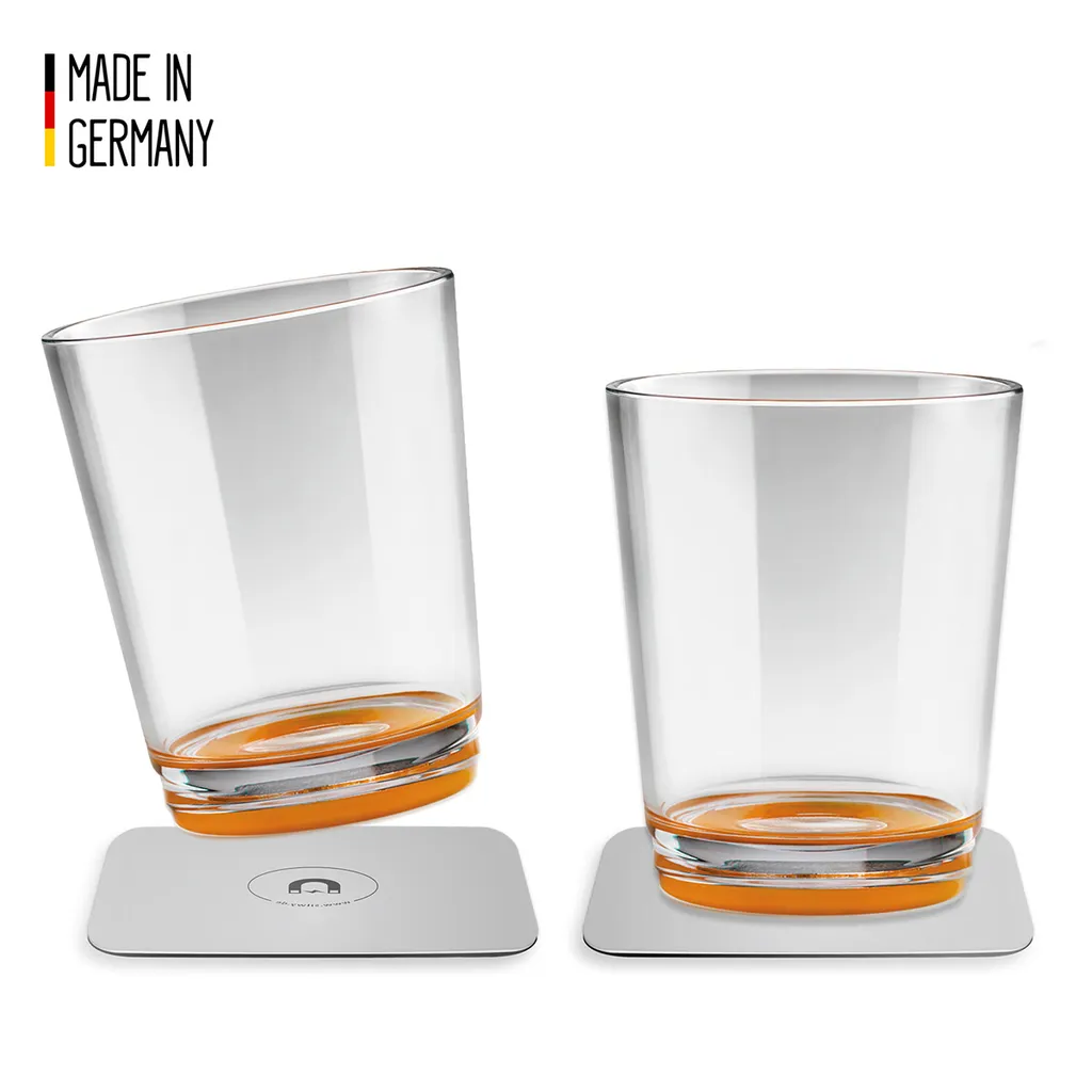 SILWY - 2 X Trinkbecher Mit Magnetboden - Hub Orange - Inkl. 2 Nano-Gel-Pads - 0,25l 1 SILWY - 2 X Trinkbecher Mit Magnetboden - Hub Orange - Inkl. 2 Nano-Gel-Pads - 0,25l