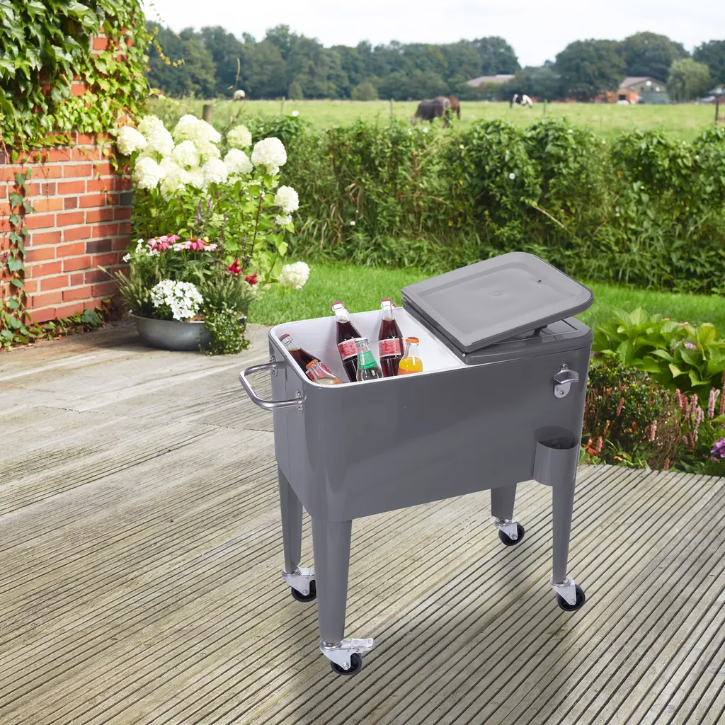 Kühlwagen, Servierwagen Outdoor Mit Großer Kühlbox, Getränkekühler Beistellwagen Für Garten, Rollbarer Party Kühlwagen Im Retro-Look – 57l, Farbe:anthrazit 9 Kühlwagen, Servierwagen Outdoor Mit Großer Kühlbox, Getränkekühler Beistellwagen Für Garten, Rollbarer Party Kühlwagen Im Retro-Look – 57l, Farbe:anthrazit – Bild 9