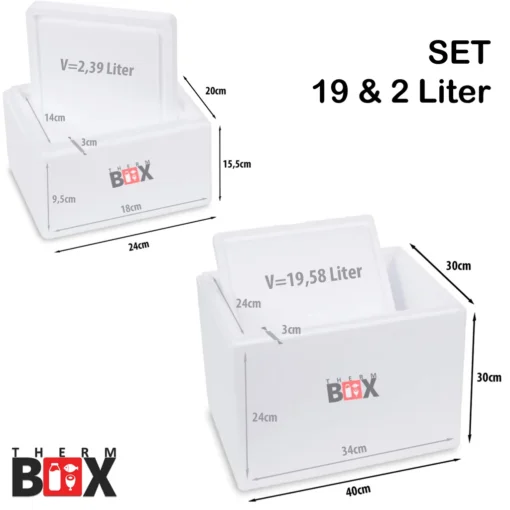 THERM BOX SET 19 & 2 Liter Styroporbox Mit Deckel Thermobox Für Essen & Getränke - Styropor Kühlbox Warmhaltebox – Bild 2