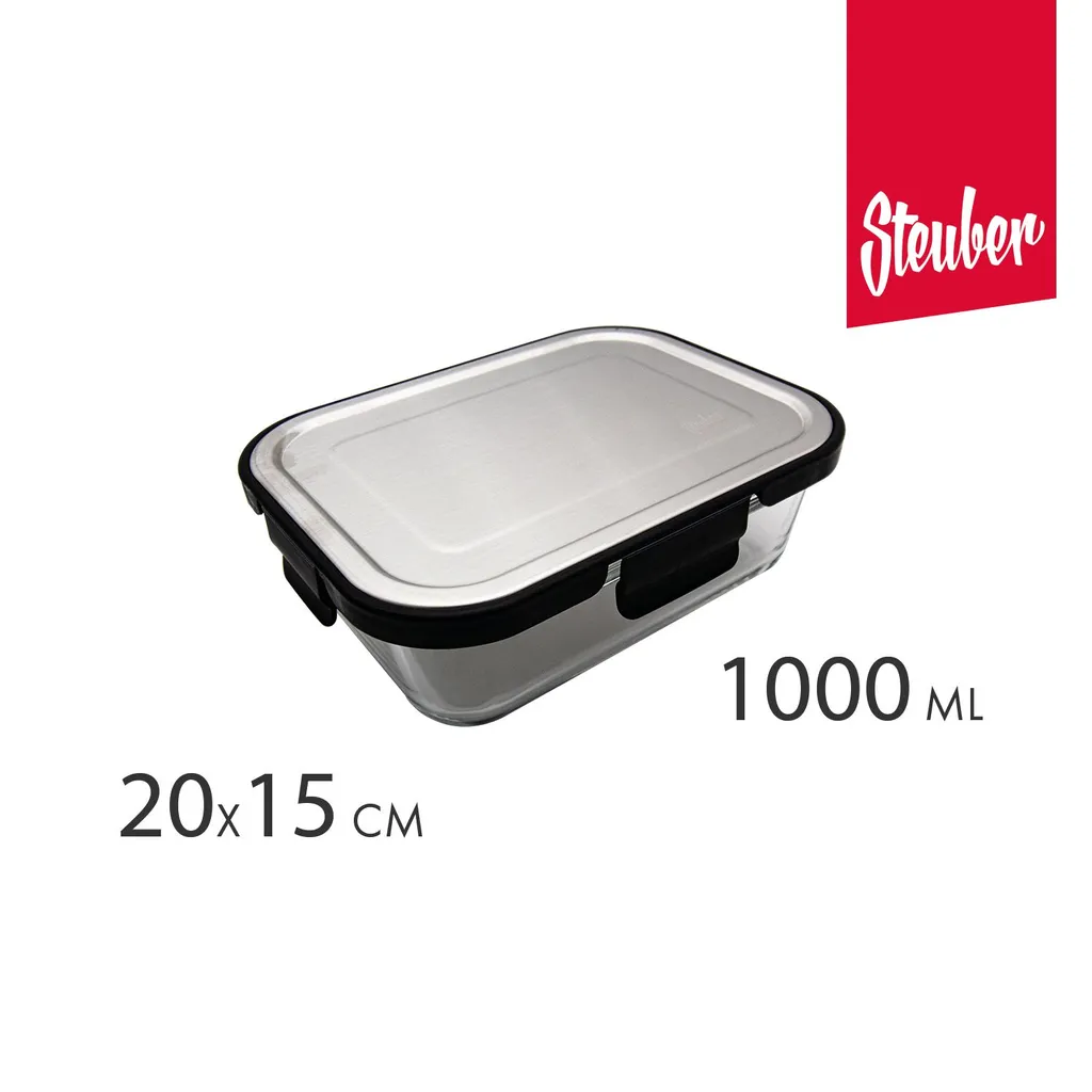 2 Stück Steuber Glas Frischhaltedose 1000ml Mit Schwarzem Edelstahldeckel, Luftdichter Silikon-Klickdeckel, Backofengeeignet 3 2 Stück Steuber Glas Frischhaltedose 1000ml Mit Schwarzem Edelstahldeckel, Luftdichter Silikon-Klickdeckel, Backofengeeignet – Bild 3