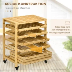 Outsunny Obsthalter Mit Rädern, Gemüseregal Mit 5 Regalen, Obstkorbständer, Aufbewahrungswagen, Für Gemüse, Obst, Bis 20 Kg Belastbar, Aus Tannenholz, Natur 11 Outsunny Obsthalter Mit Rädern, Gemüseregal Mit 5 Regalen, Obstkorbständer, Aufbewahrungswagen, Für Gemüse, Obst, Bis 20 Kg Belastbar, Aus Tannenholz, Natur -Qualitätsladen Für Geschirr 2cb92122779f8b0a0d949075543cab71