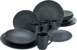 CreaTable, 20539, Serie Schiefer Black , Geschirrset, Kombiservice 16 Teilig