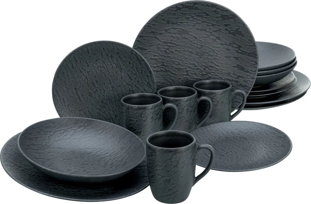 CreaTable, 20539, Serie Schiefer Black , Geschirrset, Kombiservice 16 Teilig 1 CreaTable, 20539, Serie Schiefer Black , Geschirrset, Kombiservice 16 Teilig