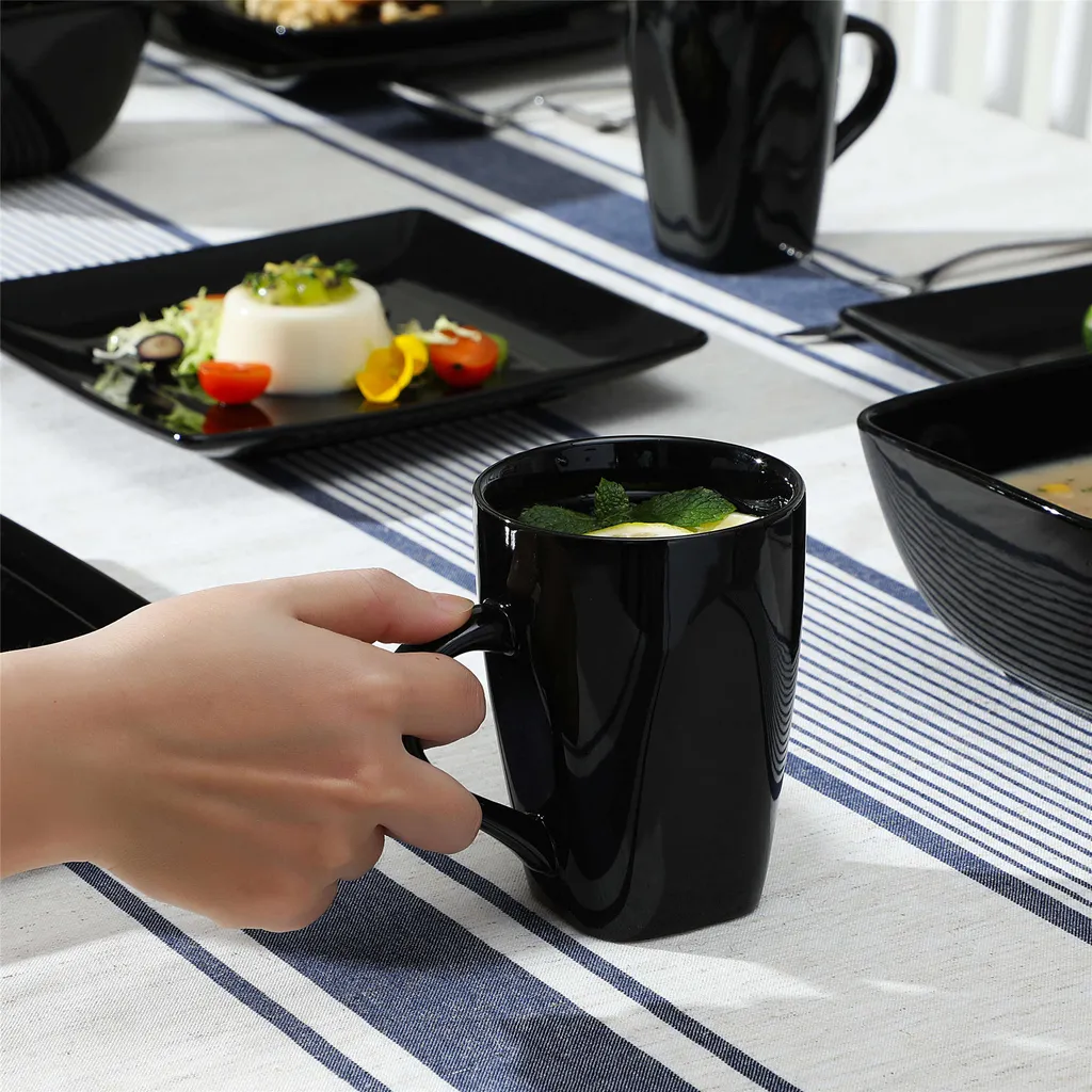 Vancasso Tafelservice »SOHO« 16-tlg. Porzellan Teller Set, Kombiservice Tafelset Mit Kaffeetassen, Müslischalen, Schwarz 4 Vancasso Tafelservice »SOHO« 16-tlg. Porzellan Teller Set, Kombiservice Tafelset Mit Kaffeetassen, Müslischalen, Schwarz – Bild 4
