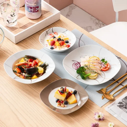 VEWEET Tafelservice 'Nikita' Aus Porzellan, 24 Teilig Geschirrset Beinhatlet Müslischalen, Dessertteller, Speiseteller Und Suppenteller, Geschirrservice Für 6 Personen – Bild 6