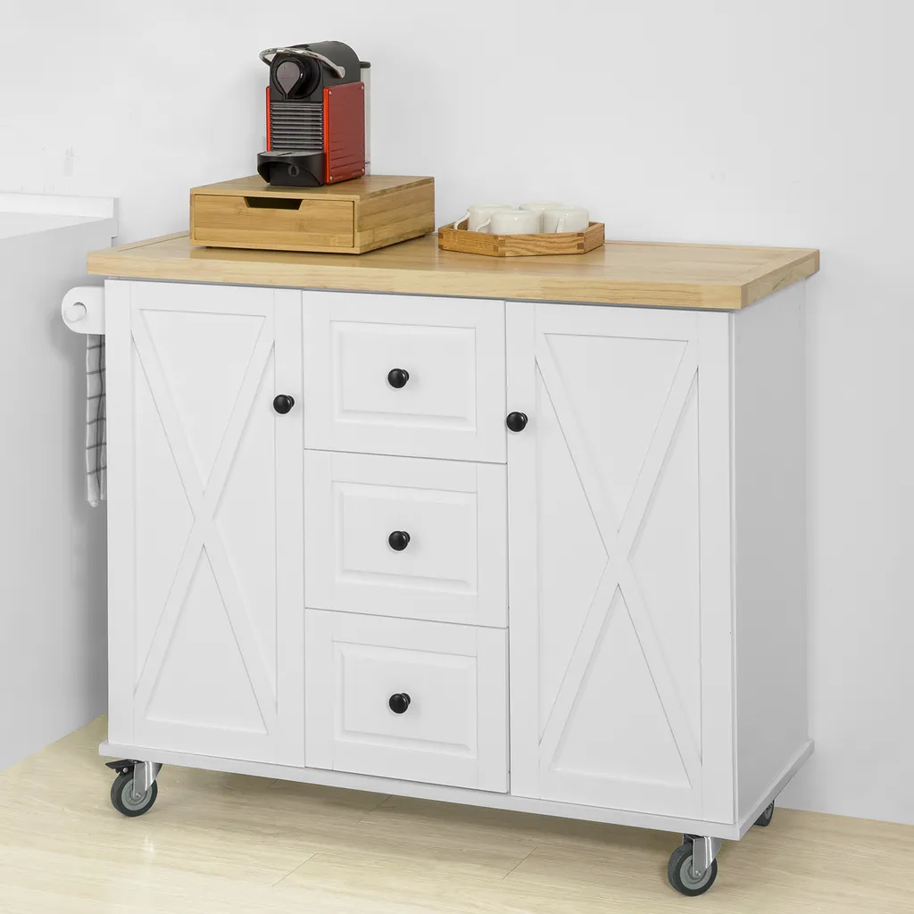 SoBuy FKW96-WN Kücheninsel Mit Arbeitsplatte Küchenwagen Mit 2 Türen Küchenschrank Mit 3 Schubladen Sideboard Weiß BHT Ca.: 116x93x46cm 2 SoBuy FKW96-WN Kücheninsel Mit Arbeitsplatte Küchenwagen Mit 2 Türen Küchenschrank Mit 3 Schubladen Sideboard Weiß BHT Ca.: 116x93x46cm – Bild 2