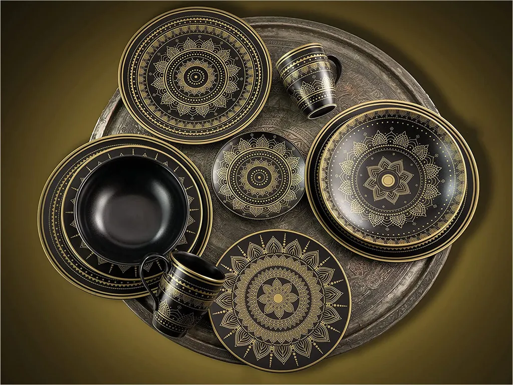 CreaTable 23588 Tafelservice Mandala Für 4 Personen, Steinzeug, Schwarz/gold (1 Set, 12-teilig) 6 CreaTable 23588 Tafelservice Mandala Für 4 Personen, Steinzeug, Schwarz/gold (1 Set, 12-teilig) – Bild 6