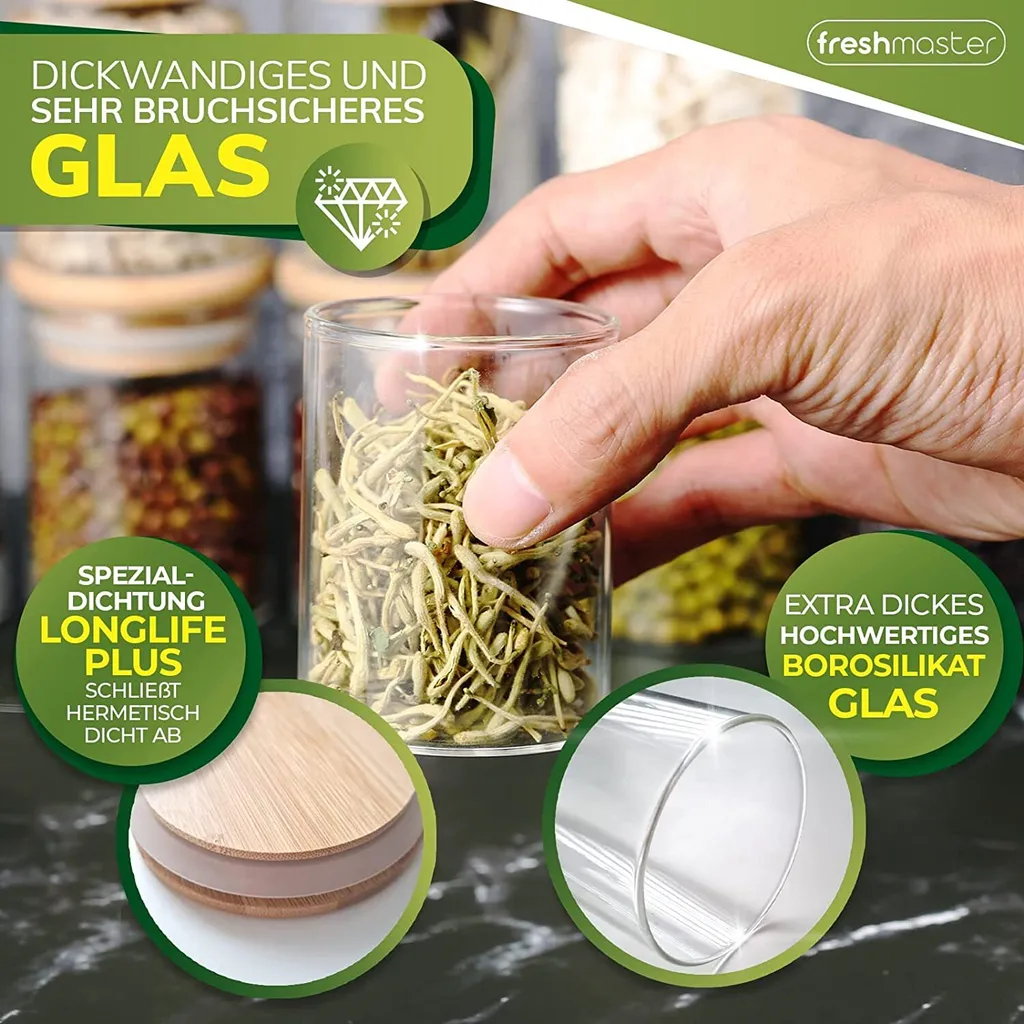 Freshmaster Gewürzgläser Set Aufbewahrung Gewürze I 12x 100ml Vorratsdosen Glas Mit LongLife+ Dichtung Und Bruchsicherem Borosilikat Glas I Glasbehälter Mit Deckel Gläser Gewürze Set Spice Jars 3 Freshmaster Gewürzgläser Set Aufbewahrung Gewürze I 12x 100ml Vorratsdosen Glas Mit LongLife+ Dichtung Und Bruchsicherem Borosilikat Glas I Glasbehälter Mit Deckel Gläser Gewürze Set Spice Jars – Bild 3