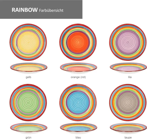 Tellerset Rainbow 18-tlg. 6 Personen Steingut Tafelservice Dessertteller Speiseteller Suppenteller – Bild 2