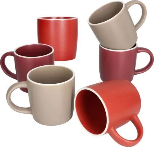 Liz 18tlg Frühstücksset Für 6 Steingut Sand Rot Terracotta Schale Teller Becher – Bild 6