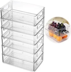 Freetoo Küchenorganizer-Set, Kühlschrank Organizer 6er Set, Vorratsbehälter Mit Griff, Durchsichtig Stapelbare, Ideal Für Küchen, Kühlschrank, -BPA Frei