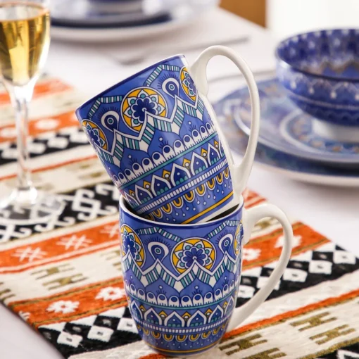 Vancasso Tafelservice Porzellan, Mandala 16 Teiliges Essgeschirr Kombiservice, Handbemaltes Geschirrset Für 4 Personen, Böhmischer Stil – Bild 9