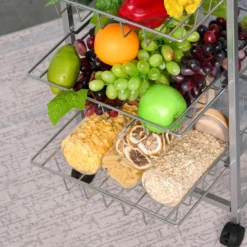 HOMCOM Servierwagen, Küchenwagen Mit Metallkörben, Küchentrolley, Beistellwagen, Silber, 36,5 X 36,5 X 89 Cm -Qualitätsladen Für Geschirr 367571cc65bf2a88836ee479b499a9a8