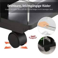 HOMCOM Servierwagen Auf Rollen, Küchenwagen Mit Arbeitsplatte Und Gewürzregal, Rollwagen, Küchentrolley, Kieferholz, Schwarz, 57 X 37 X 83 Cm -Qualitätsladen Für Geschirr 3741baa5e0cc6ad708ebb9fcc9b958bc