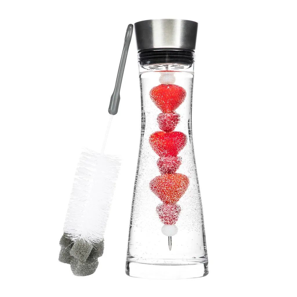 Wasserkaraffe Glas 1 L Mit Früchtespieß Edelstahl Ausguss 5 Wasserkaraffe Glas 1 L Mit Früchtespieß Edelstahl Ausguss – Bild 5